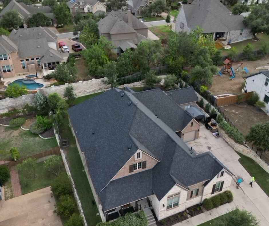 Aerial photo of roofing work