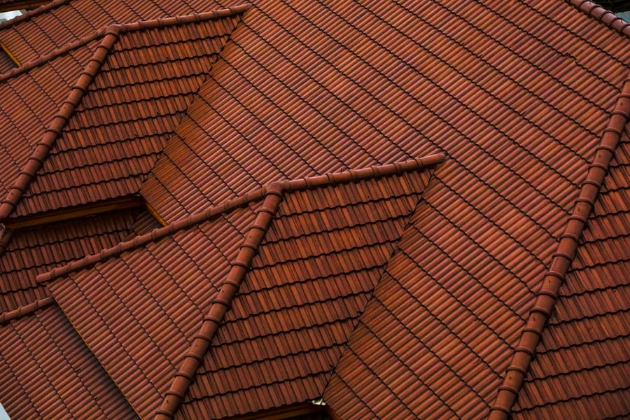 Close-up of a clay tile roof system with interlocking tiles providing durability and style for Texas homes.